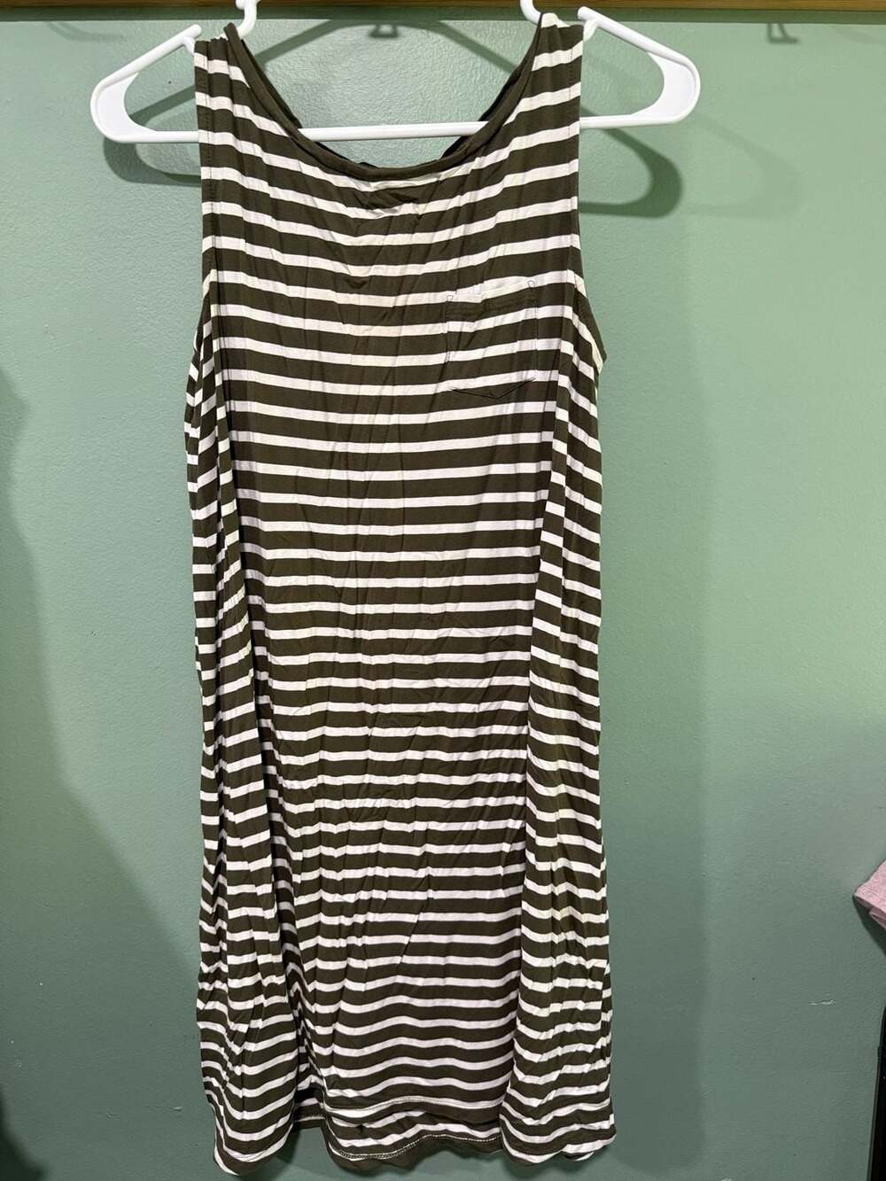 Madison Striped Tank Dress Size M Green White Pocket Trapeze Tunic